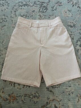 Frame Denim Bermuda Seersucker Shorts in Azalea Multi Stripe